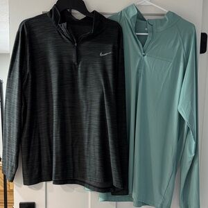 Lot of 2 Gray/Black and Mint Green Long Sleeve 1/4 Zip Shirts